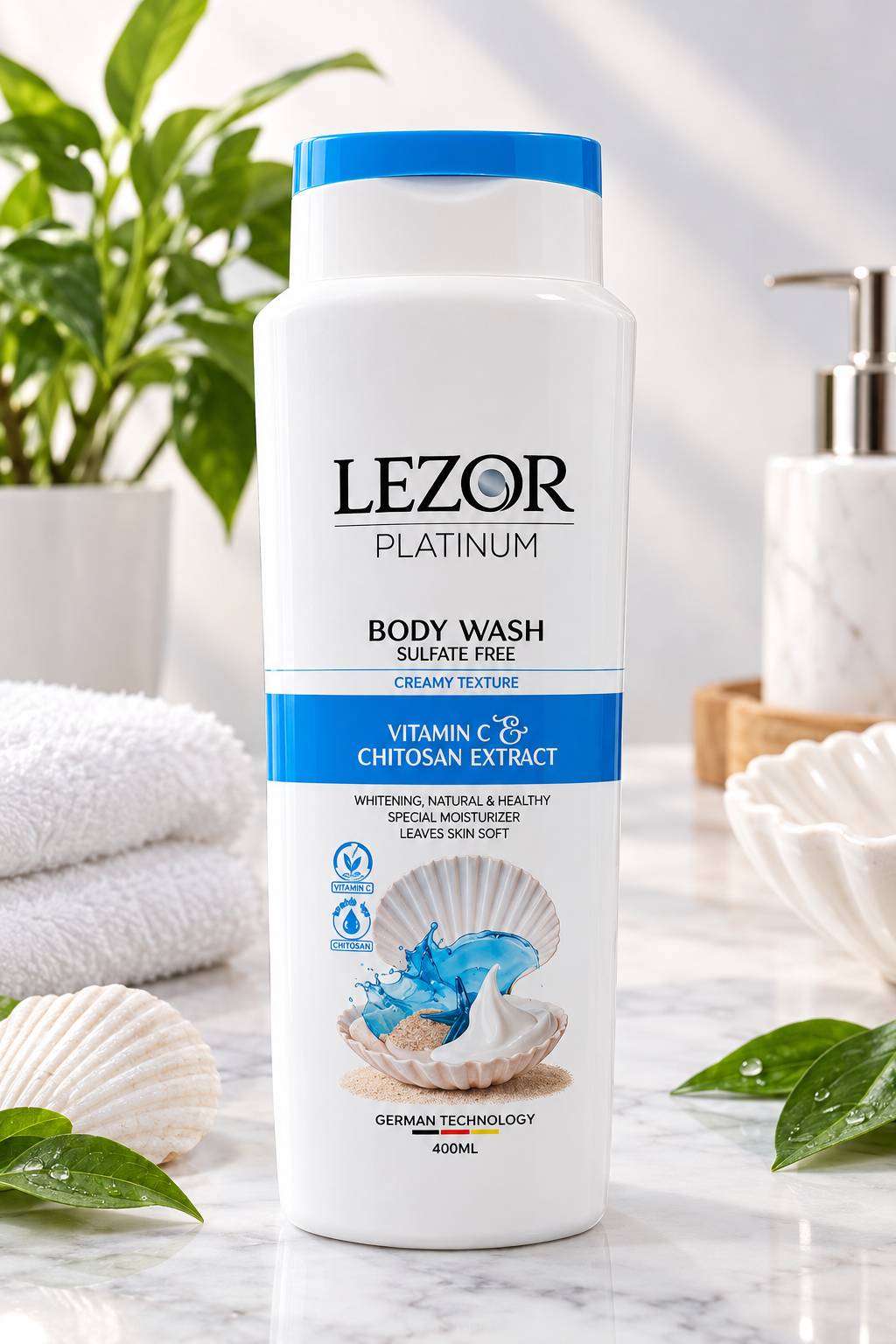 شامپو بدن کرمی lezor بدون سولفات حاوی ویتامین c و چیتوسان